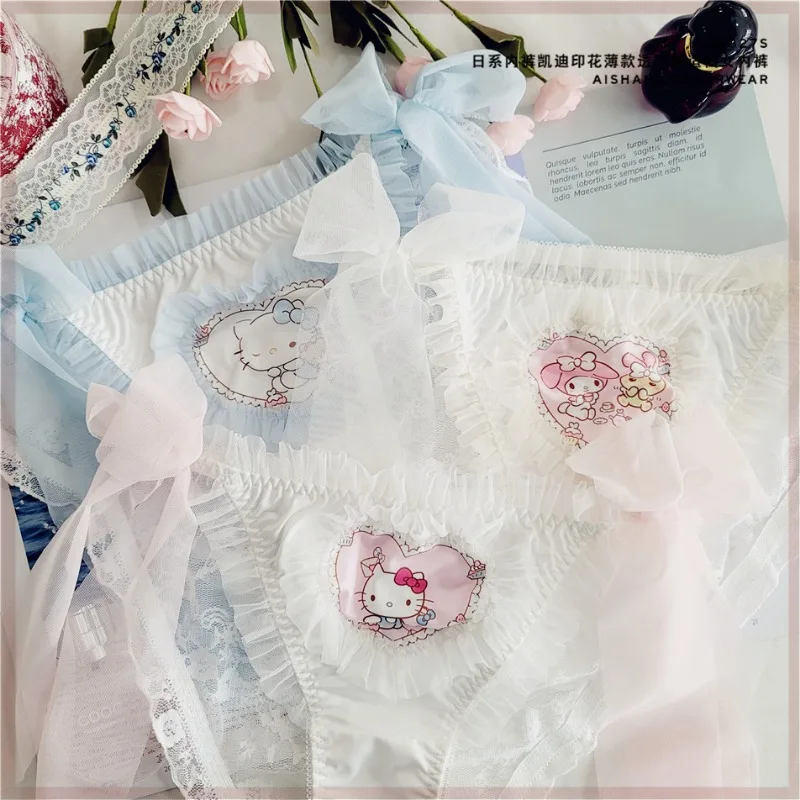 Sanrio Hello Kitty Sexy nohavičky roztomilé dievča tlačené spodné prádlo sladké tenké čipky Priedušné pohodlné nechajte žiadne stopy spodná bielizeň