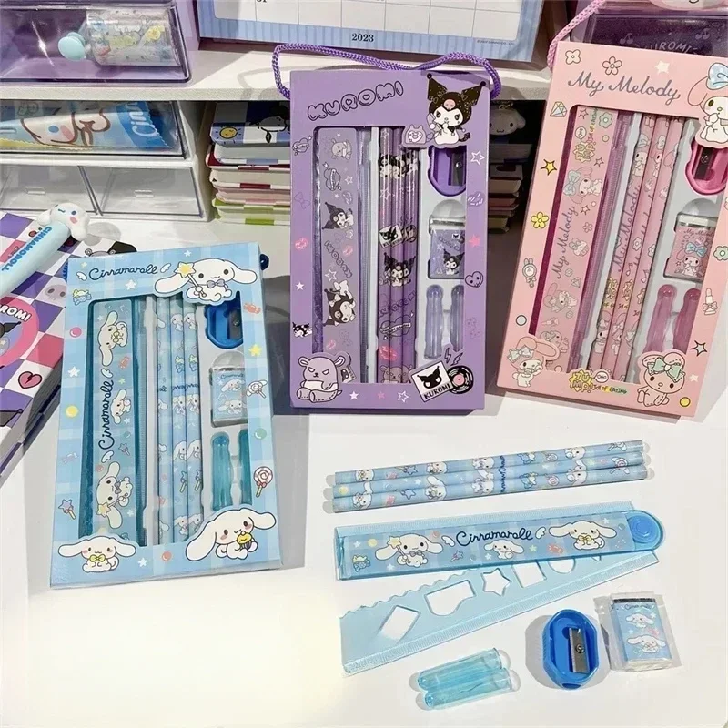 Sanrio Hello Kitty Stationaly Set Cuil Cartoon Anime Kuromi Stationery Set Kawaii Deti učiť sa kancelárske potreby s dovolenkovými darčekmi