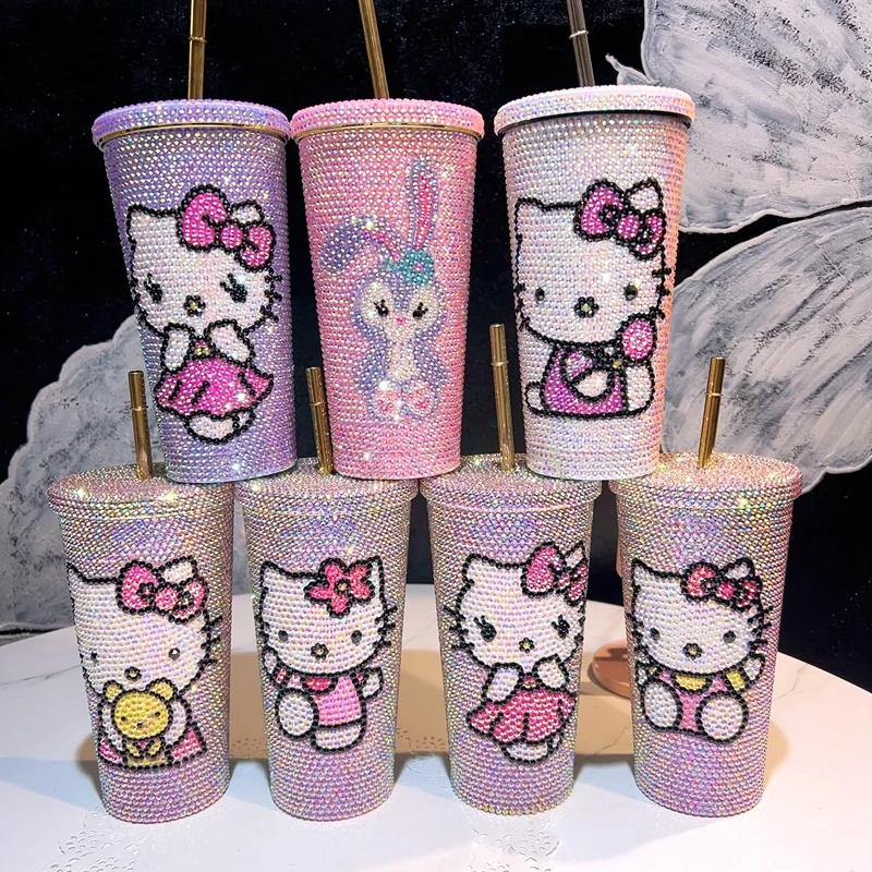 Sanrio Hello Kitty Thermos Cup lesklých kamienkov pohár 304 z nehrdzavejúcej ocele Cartoon Flash Cup Drill Girl