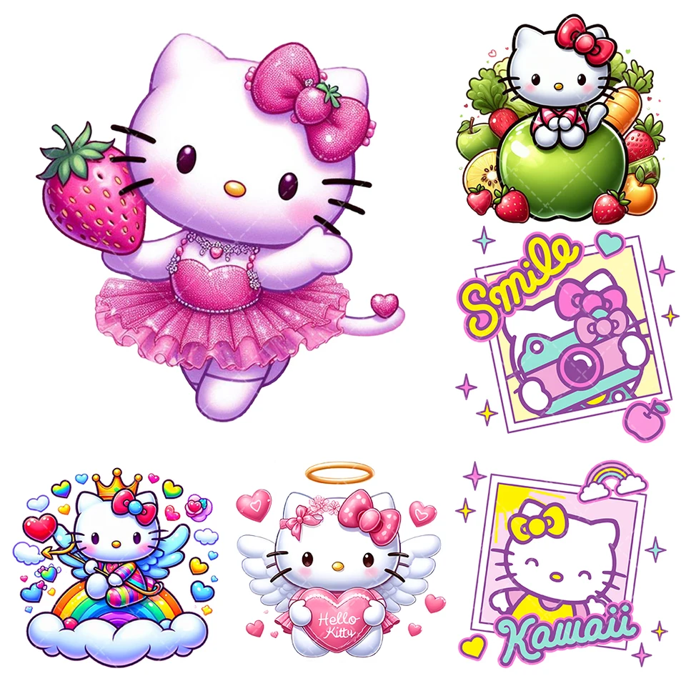 Sanrio Hello Kitty železo na nálepkách na prenos tepla pre odevy džíns DTF Pinted Vinyl Thermal Appliques umývateľné tričko s tričkami