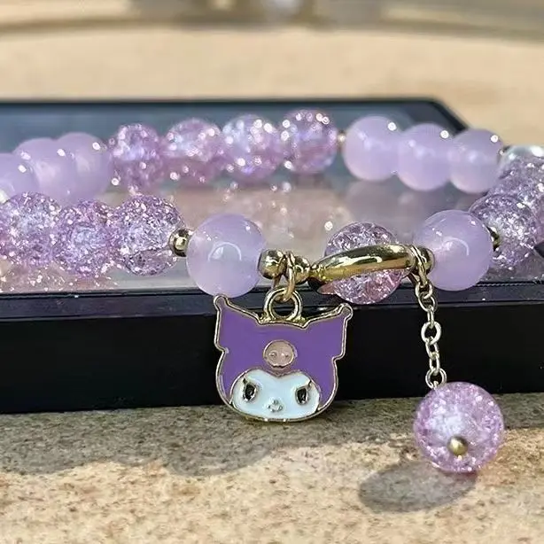 Sanrio Hellokitty Boxed Deti náramky Študent krištáľový korálkový náramok Cinnamon Dog Glass Burst Purst Beads for Women