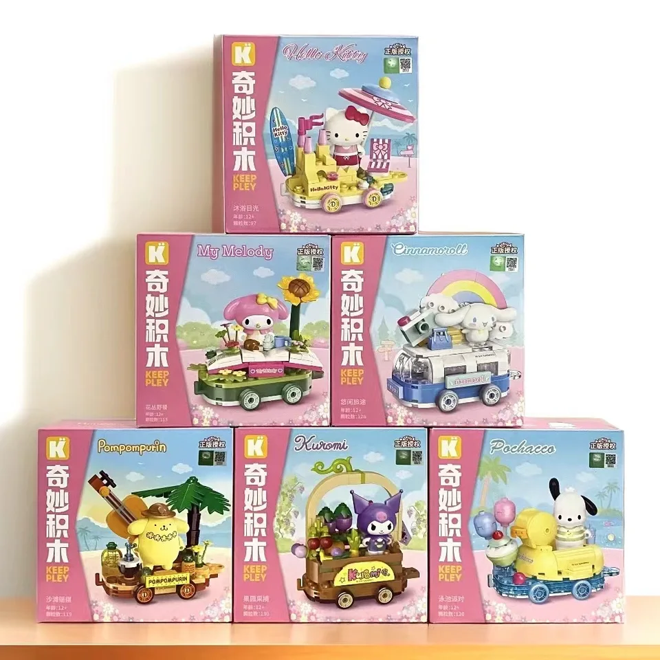 Sanrio Hray Building Blocks Hello Kitty figurín Kuromi melody figúrka kolekcie hračiek pre deti pre deti vianočné darčeky hračky
