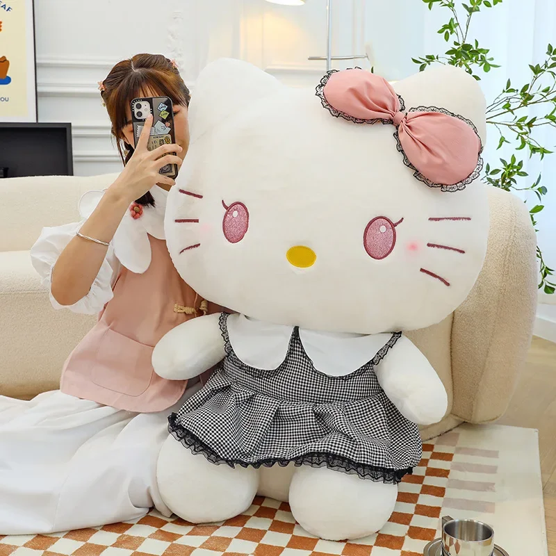 Sanrio Kawaii Hello Kitty Plysová hračka Veľká veľkosť tmavá séria roztomilý karikatúra KT Cat Doll Soft Sleeping Vankúš Detský darček k narodeninám