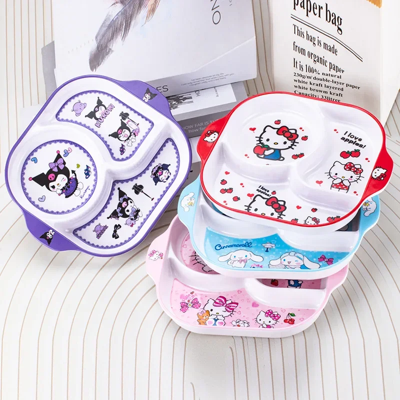Sanrio Kawaii Hello Kitty Rozdelené tanier My Melody Cinnamoroll Anime karikatúra Krásna domácnosť odolná protirstová jedlá