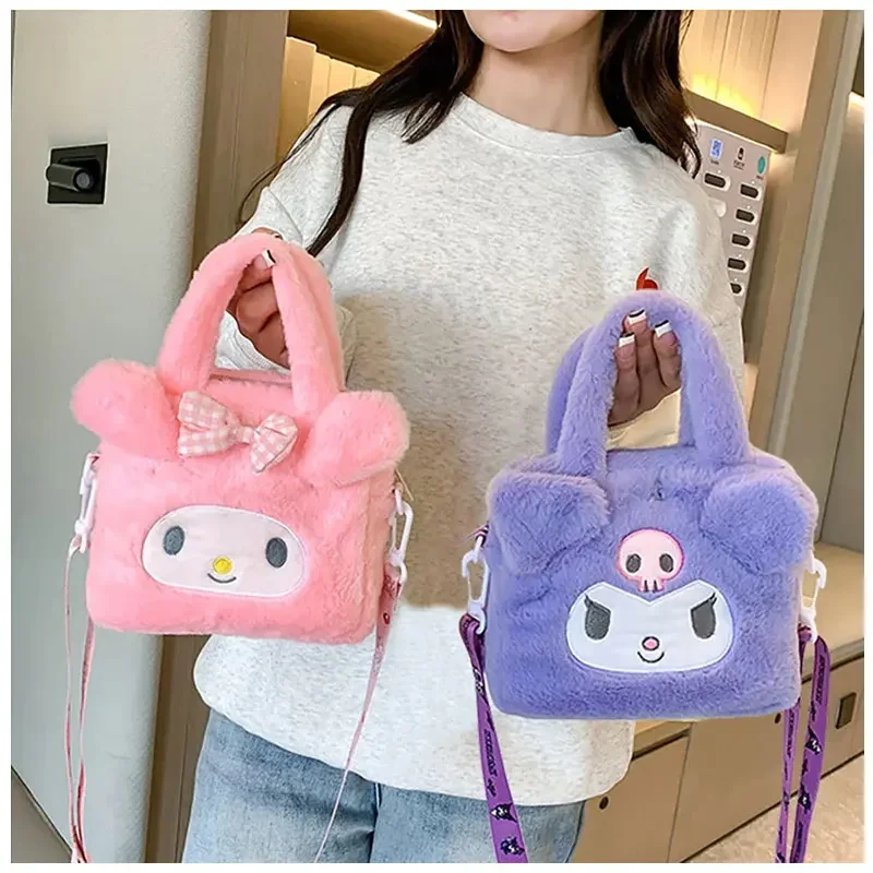 Sanrio kawaii plyšová taška Hellokitty Kuromi Cinnamon anime karikatúra kabelka Crossbody Cosmetics Cestoval tašku Girl Darček