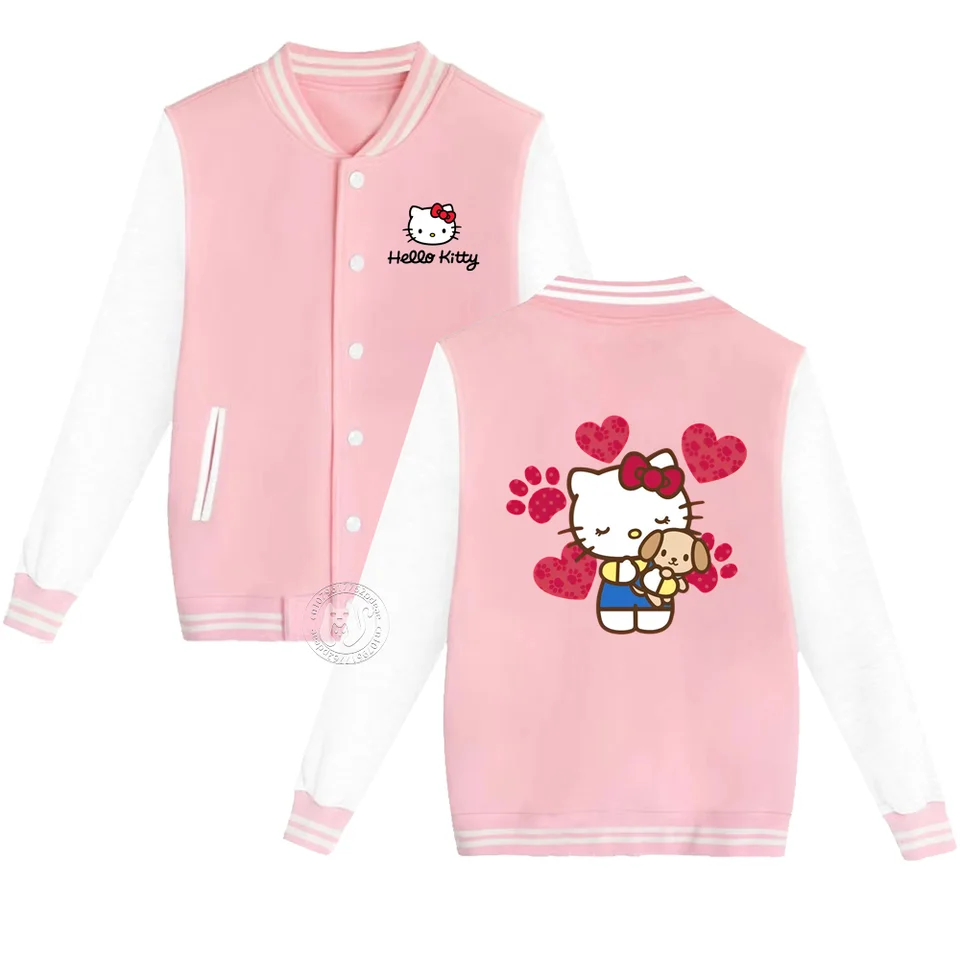 Sanrio Kids Fall/Winter Farebná kombinácia hrubá baseballová uniforma chlapcov a dievčatá 2-14 rokov staré Hello Kitty Little Love Print Warm