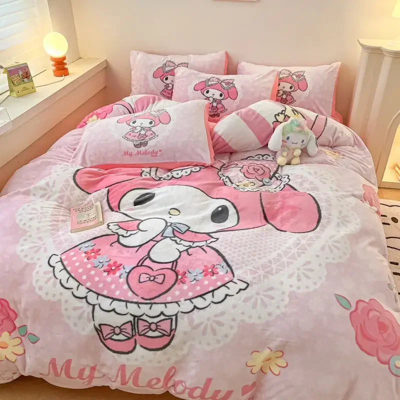 Sanrio Kuromi 100% mliečne fleece 3 kg štvordielny flanel Hello Kitty Melody Dets