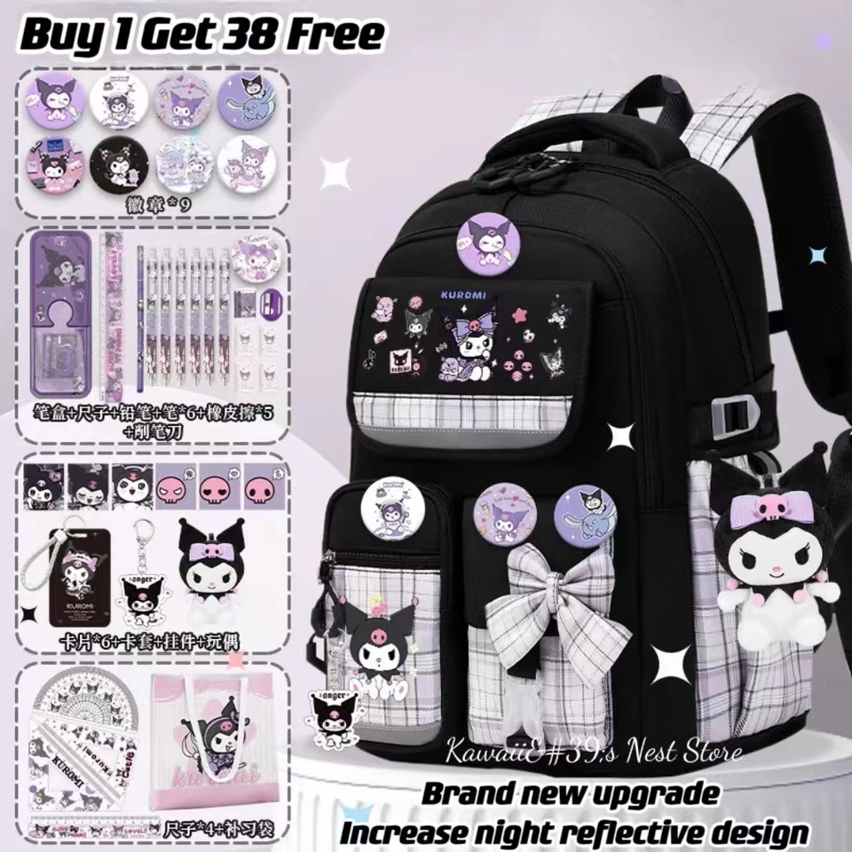 Sanrio kuromi batohy pre deti Cinnamoroll veľké kapacity Dievčatá ľahký batoh chránený chrbtici My Melody Mochilas