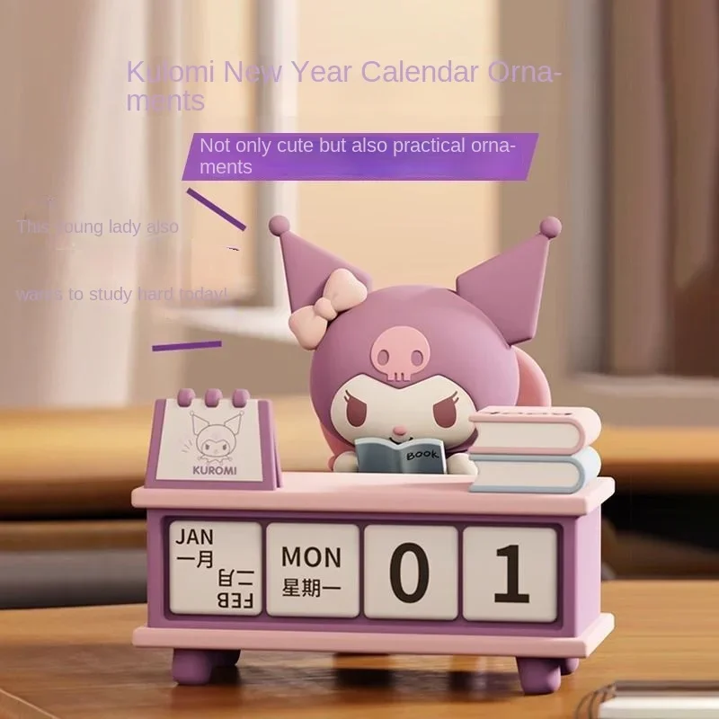 Sanrio Kuromi Pochacco Kawaii roztomilý mini sediaci bábika Praktický kalendár Desktop Ozdoby