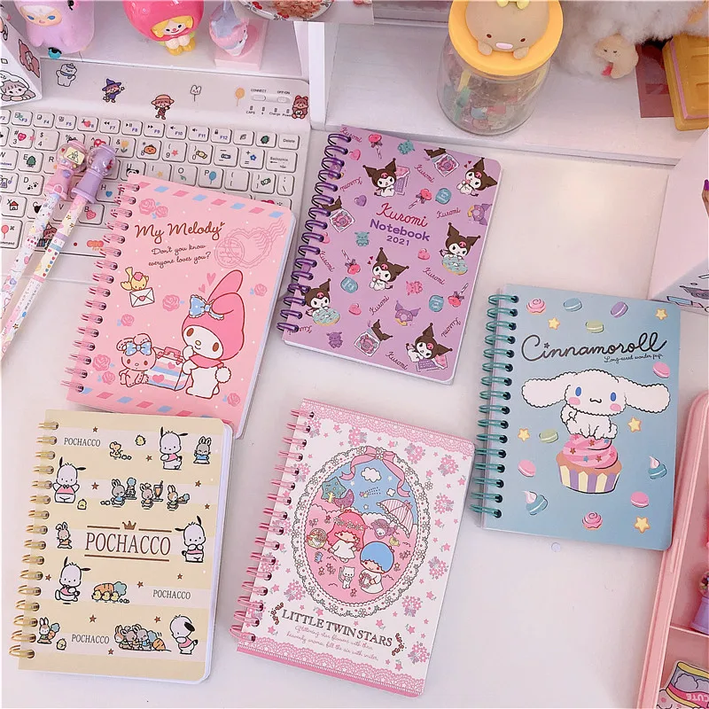 Sanrio Melody Kitty Cinnamoroll Kuromi Cartoon Kawaii Girl Prenosný notebook A6 Denník Bobine de Couleur Darčekové darčeky