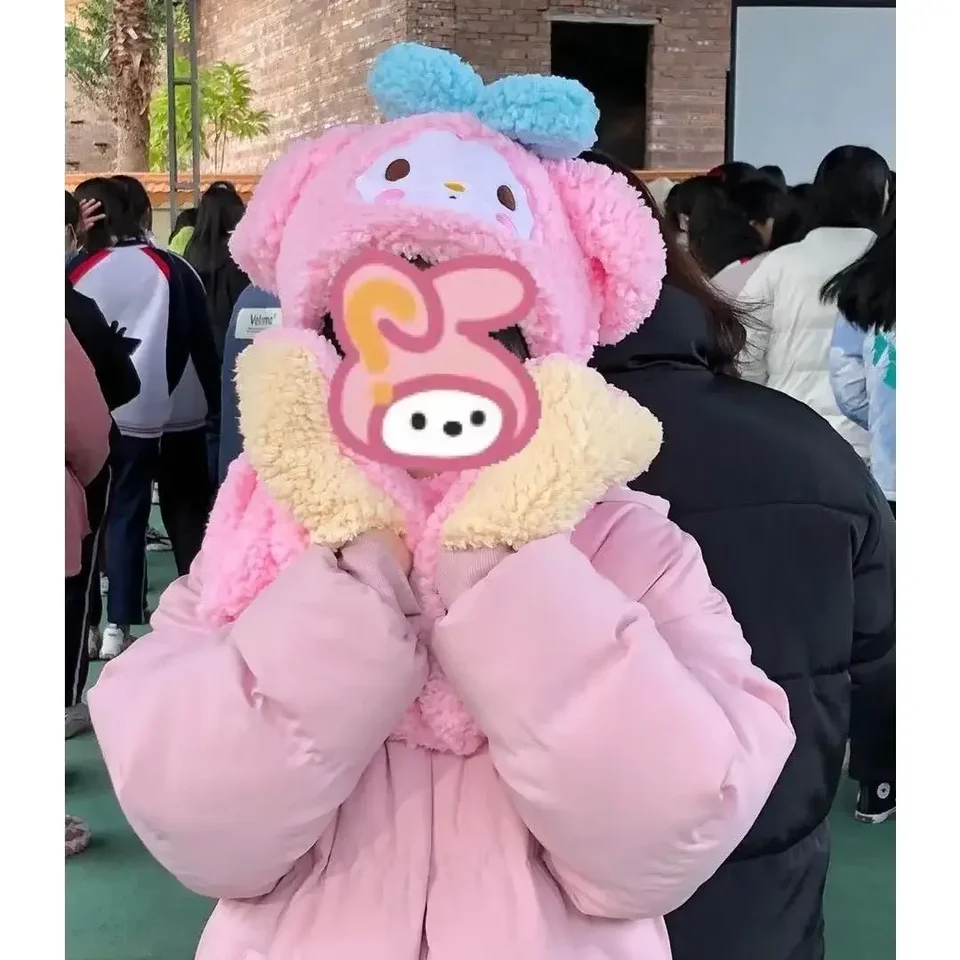 Sanrio My Melody Hat, Scarf a Rukavice v jednom japonskom štýle Roztomilé karikatúra Teplá zimná zimná jednotka Šatka kawaii darček