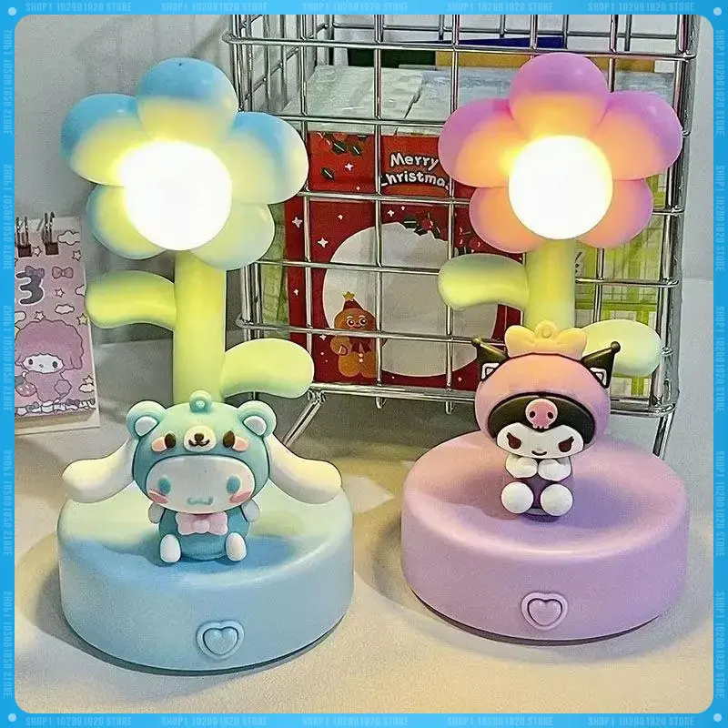 Sanrio Night Light Kuromi Hello Kitty Kawaii Sun Modeling Modeling Desk Lampa Anime Cartoon Desktop Ozdoby izba osvetlenie