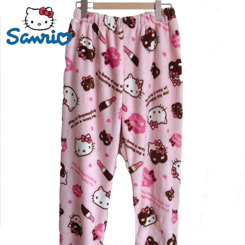 Sanrio Nové Hello Kitty Kuromi Pajama karikatúra Jeseň Zimná zima Warm Home Neformálne nohavice anime nohavice roztomilé plus fleece pyžama nohavice darček