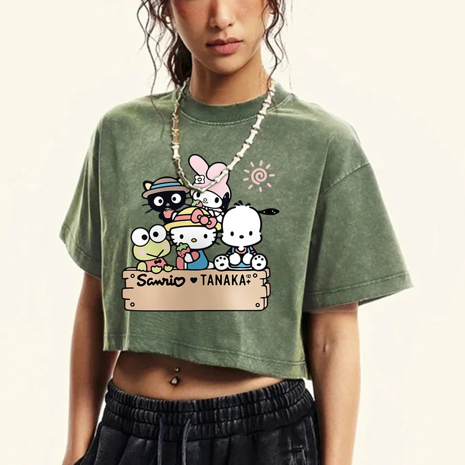 Sanrio Pamätné fotografie žien Tričko letné americké retro bavlna O-krtech