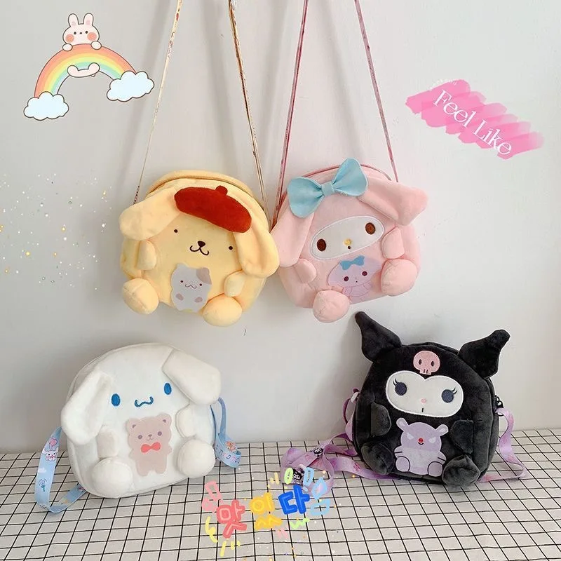 Sanrio Plush Bag Kawaii Cinnamoroll Kabelka Tote Plushie Ramer Messenger Tašky Kuromi Hello Kitty Gifed make -up batoh darček