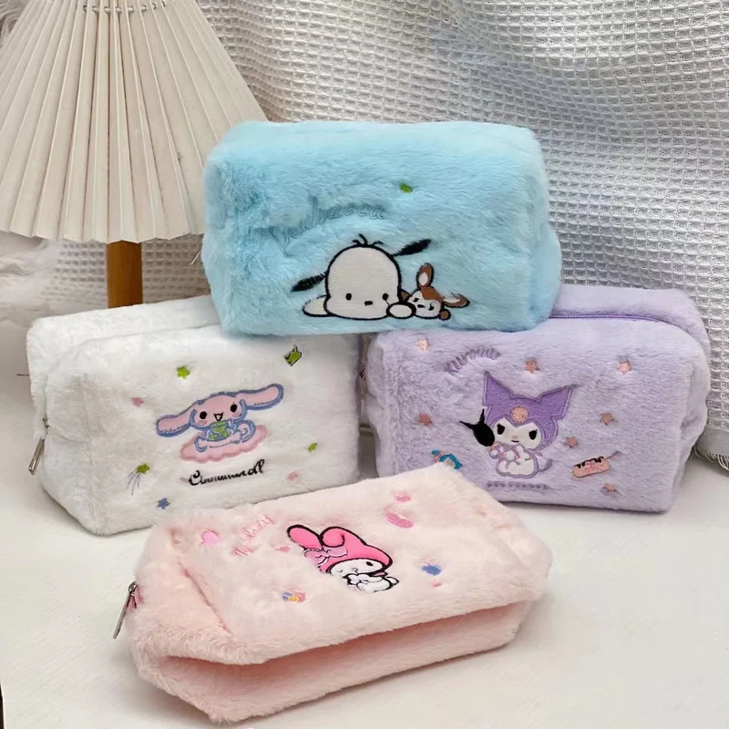Sanrio plyš Plush Pase Case kawaii cinnamoroll kuromi moja melódia veľká kapacita ceruzky tašky Pen Pen School Dodávky kancelárske potreby