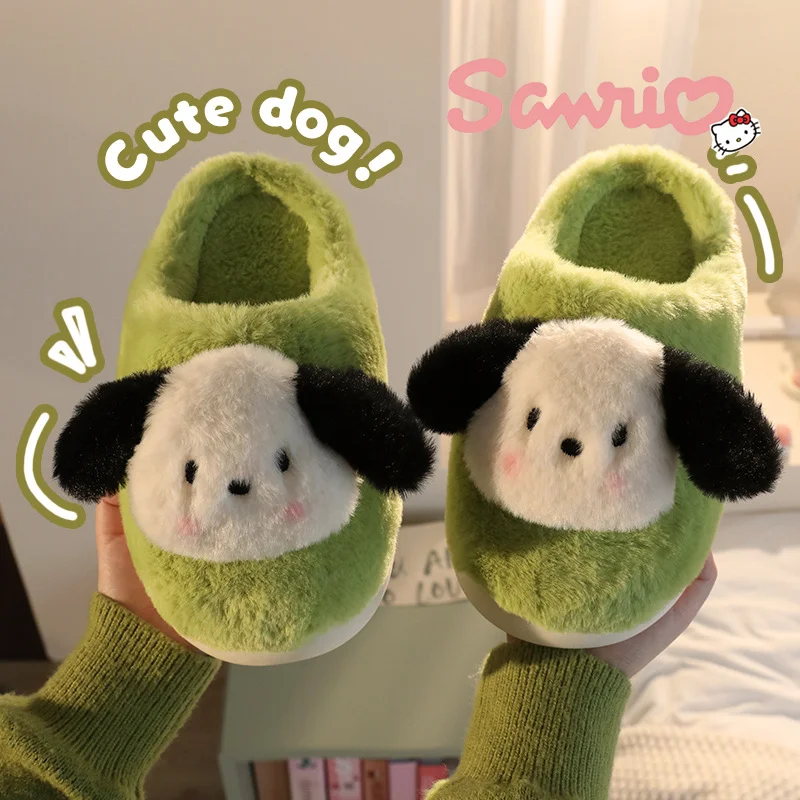Sanrio Pochacco Cotton Plippers karikatúra Jeseň Zimné ženy Teplé protišmyie kryt