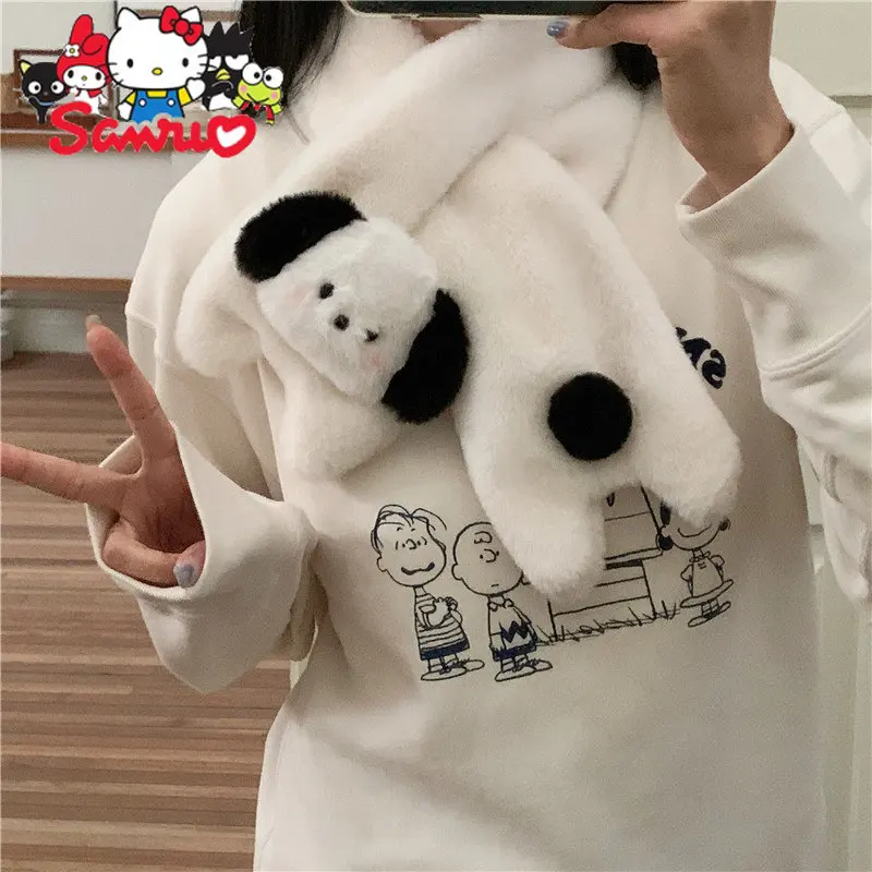 Sanrio Pochacco roztomilý plyšový šál červenanie šteňa insú vetru dievčenské srdce zima teplý krížový krk mäkký dolu šál detský darček