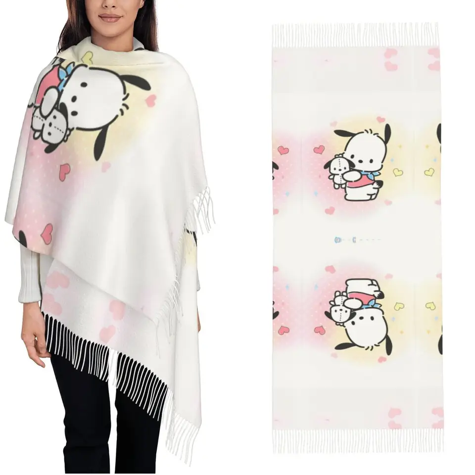Sanrio Pochacco zadné logo Tee Shawl Wrap Wrap Women Winter Winter Long Dlhá šatka šatky šatky šál