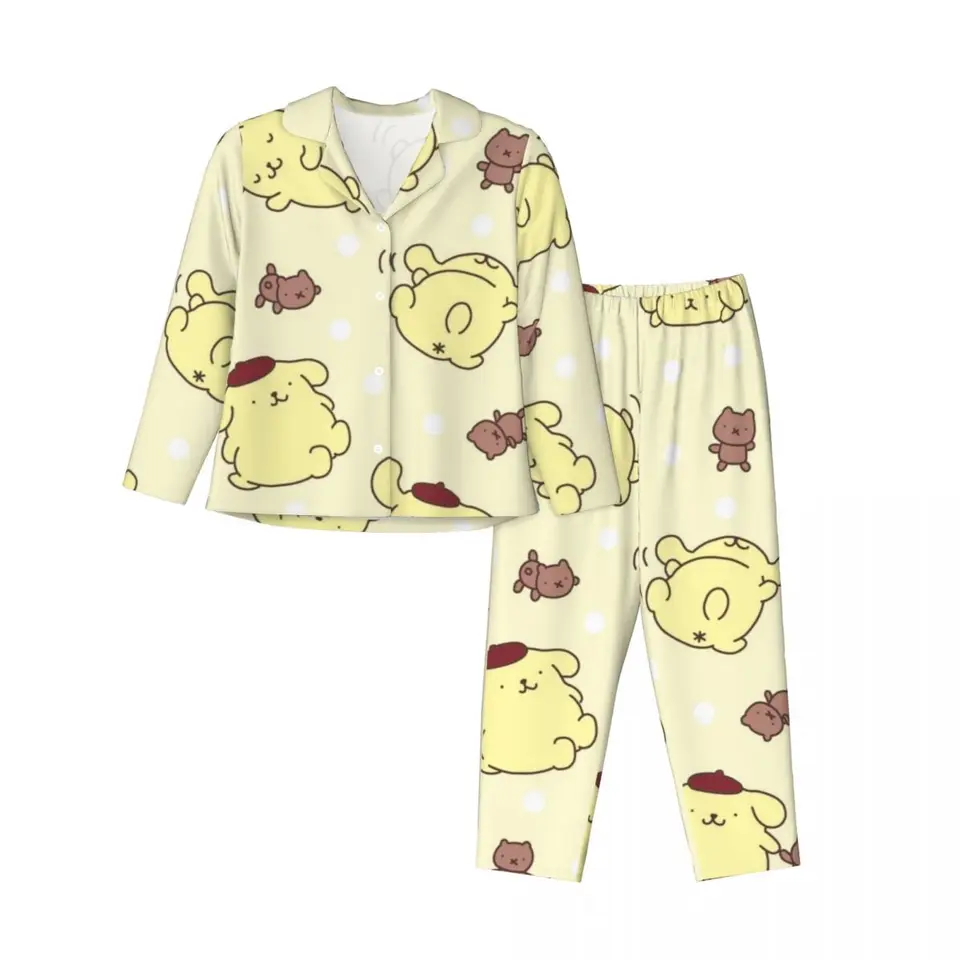 Sanrio Pompompurín Dámske pyžamy set gombíky dole pyžama 2 kusové obleky pyžama femme nočné oblečenie salóniky