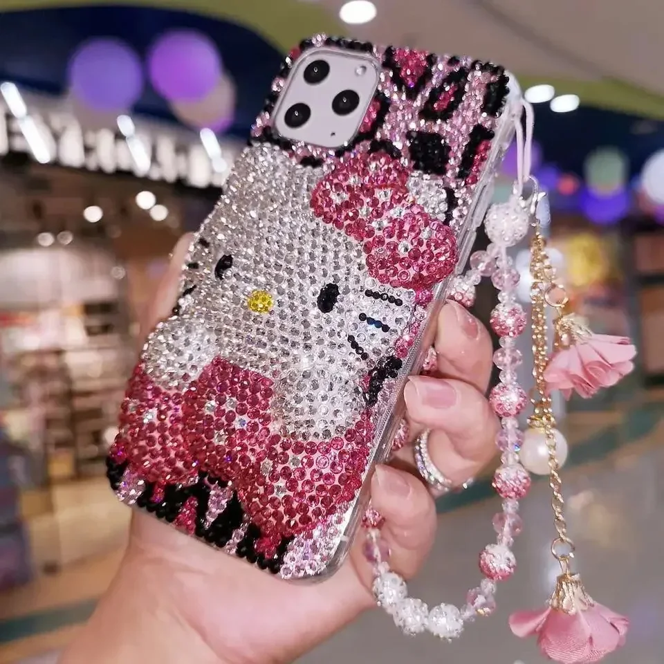 Sanrio pre iPhone 15 14 13 13 Pro Max iPhone XS iPhone Case 8 Plus Rinestone 7 Cartoon Hello Kitty 11 Ochranné puzdro 6 Žena 12