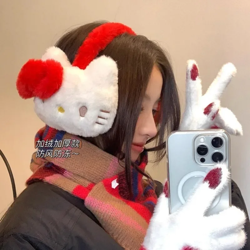 Sanrio Series Hello Kitty udržiavajte teplý ušami anime karikatúra roztomilé zimné potreby módne doplnky Ozdoby Kawaii sviatočný darček