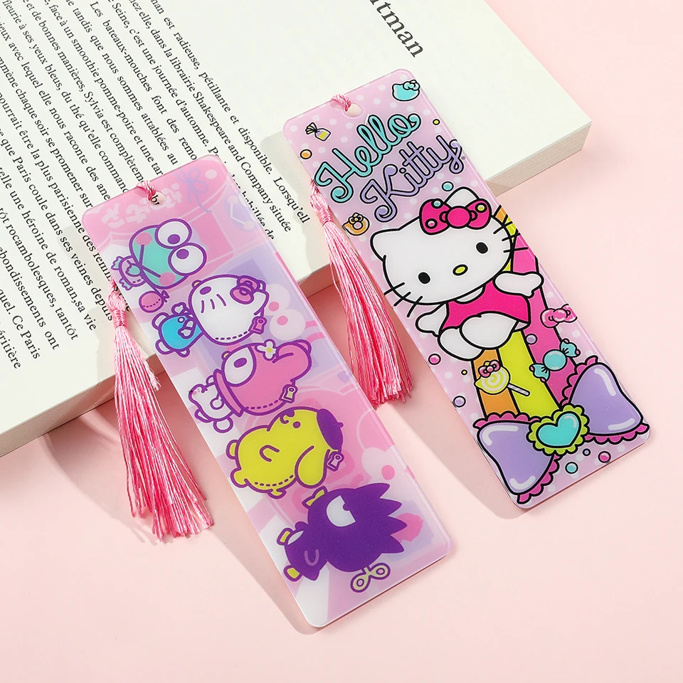 Sanrio Series Tassel záložka Roztomilý anime karikatúra Hello Kitty Kuromi Akrylové záložky, Zobrazenie kolekcií fanúšikov Zobrazenie papierov na čítanie