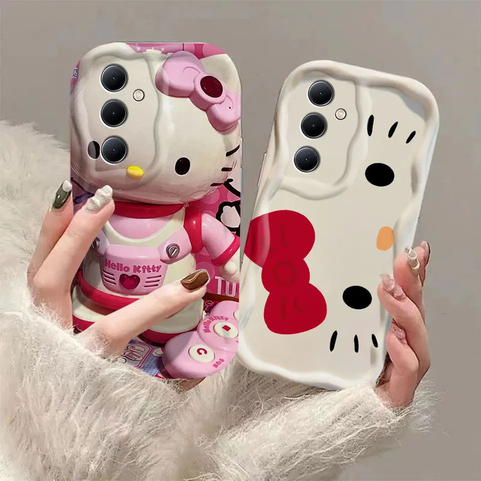 Sanrio Toy Hello Kitty 3D vlnové puzdro pre Samsung Galaxy S24 S23 S21 S20 Fe Plus Ultra 4G 5G Mäkký kremíkový zadný kryt