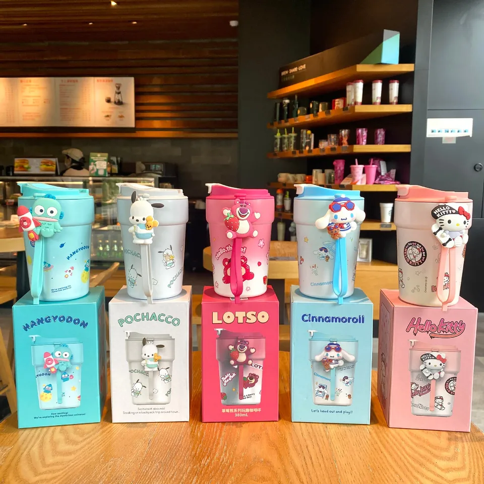 Sanrio Vodná šálka Hello Kitty Kuromi Coffee Cup Cup Cinnamoroll Straw Cup 304 Nerezová oceľ tepelný hrnček prenosné mlieko fľašu Darček