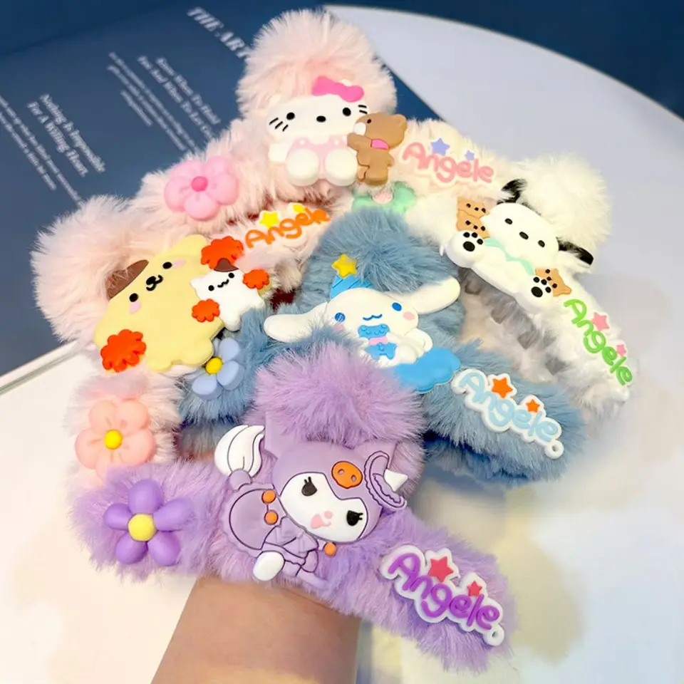 Sanrio y2k Anime Hello Kitty plyšový klip na vlasy roztomilý kuromi kawaii cinnamoroll akrylové dievča s veľkými klipmi Hair Hair Hairpin Hair Darček