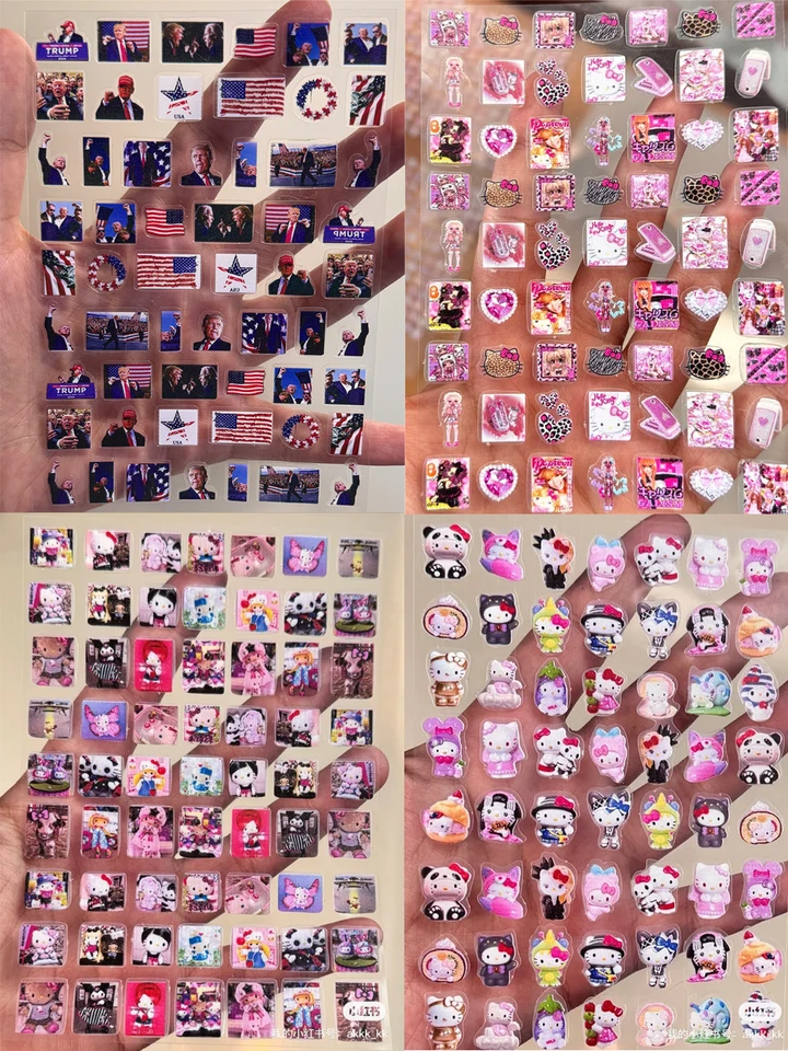 Sanriod Hello Kitty na nechtové nálepky Hot Donald Trump na nechtové nálepky na nechty Originálny dizajn manikúra nechty Art Cascals Presúvačky