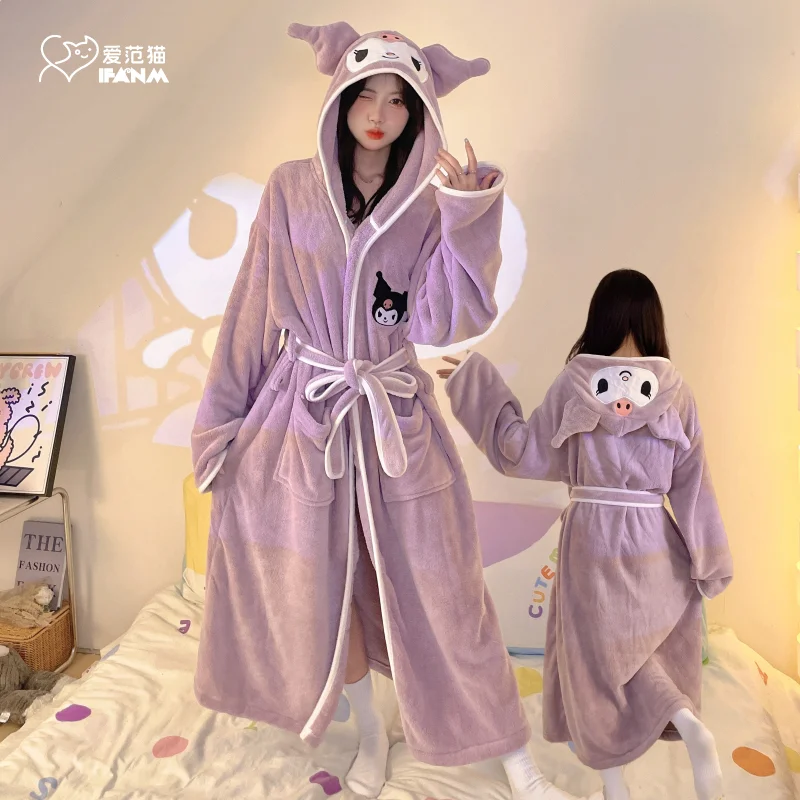 Sanrioed pyžamá karikatúra kuromi cinnamoroll s kapucňou Žena Ženy My Melody Nové dospelé dieťa Zhruba karikatúra Speeprobe