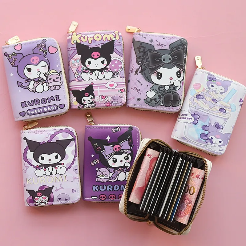 Sanrios kuromi anime peňaženka Študent karikatúra Pu Zipper Fold Fresh Capacity Card Bag for Girl Birthday Gifts Wholesale