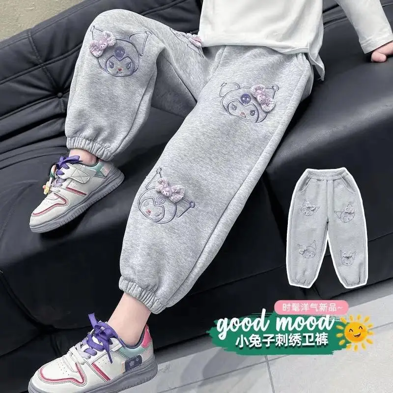 Sanrios Kuromi Hello Kitty Girl Sweatpants Autumn a Winter Kawaii Child Cast Pants Cartoon Cutoon