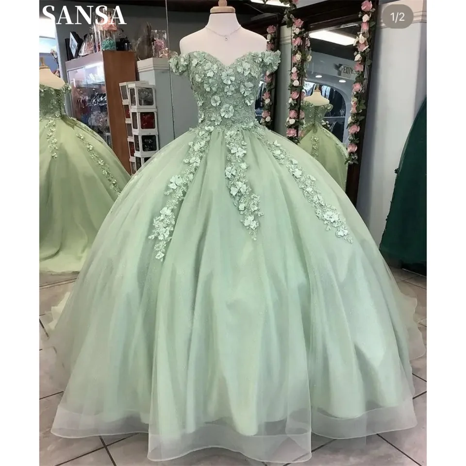 Sansa vynikajúce guľové šaty Kúelé čipky večerné šaty bez trblietok bez rukávov svadobné šaty podlahové dĺžky Vestidos de fiesta