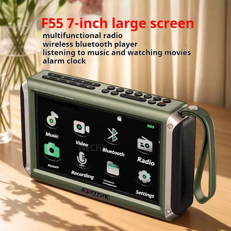 Sansui F55 Wireless Bluetooth reproduktor 7-palcový LED displej Rádio Radio Radio Radio TF Card Slot MP4 Hudobný prehrávač Video reproduktor
