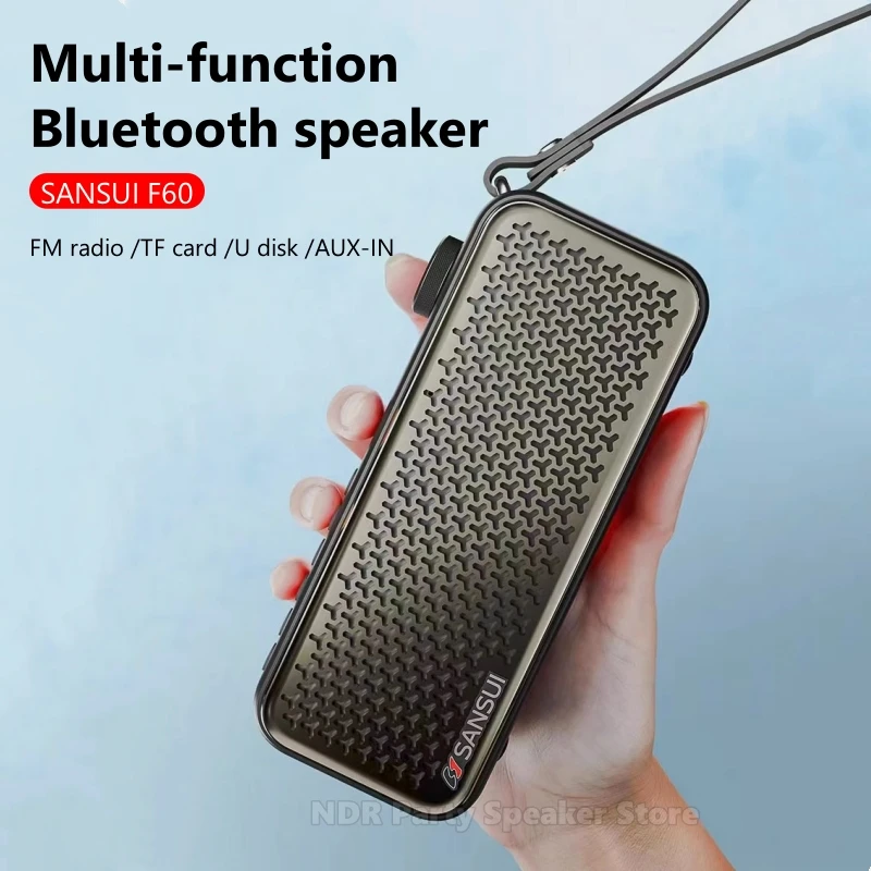Sansui F60 Prenosná FM rádio Plug-in Plug-in Card Blue-zubné reproduktory duálne rohy stereofónny reproduktor Digitálny výber skladieb s RGB Light