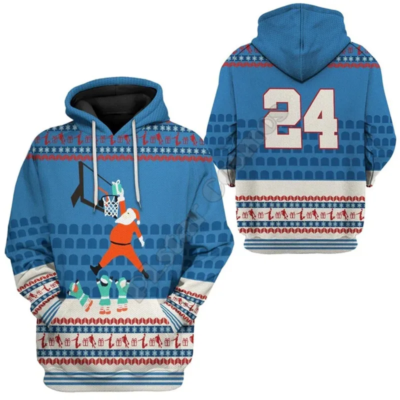 Santa Claus Basketball Vianoce škaredé 3D po celom tlačených mikinách Streetwear Dámske pre mužov sveter/mikinu/mikiny zipsov
