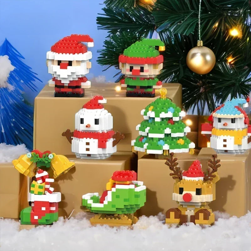 Santa Claus postava Build Block DIY montáž hračky vianočné ornament Ornament vianočný darček mikro budovový blok stola dekorácia