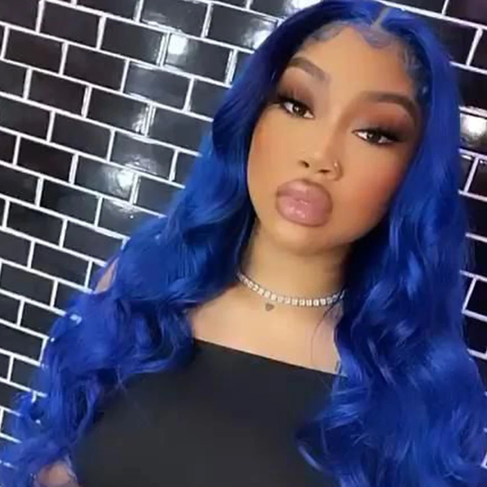 Sapphire Blue 13x4 Body Wave Lace Lace Front Human Hair Parochne pre ženy tmavo modrá sfarbená priehľadná čipka predná parochňa pred vytrhnutá