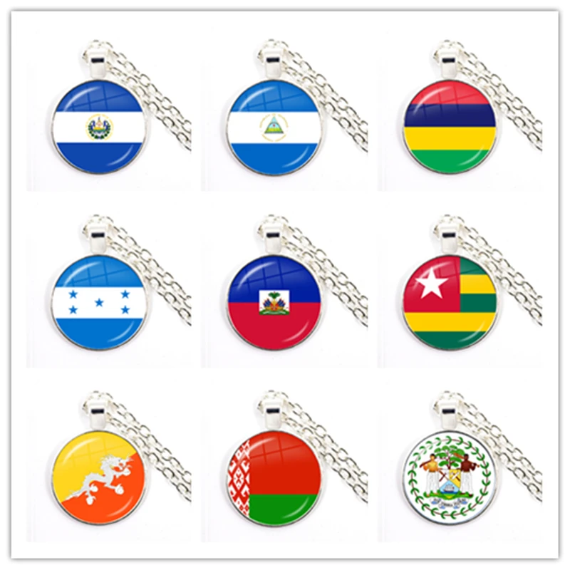 Sardova, Nikaragua, Maurícius, Honduras, Haiti, Togo, Bhután, Bielorusko, Belize National Flag Glass Cabochon Pendant GiftLace Darček