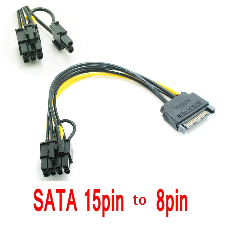 SATA 15pin až 8pin 6+2 Pripojte káblovú štiepku Grafická karta Prepočítať drôtený adaptér GPU 6pin+2pin roztiahnutie kábla