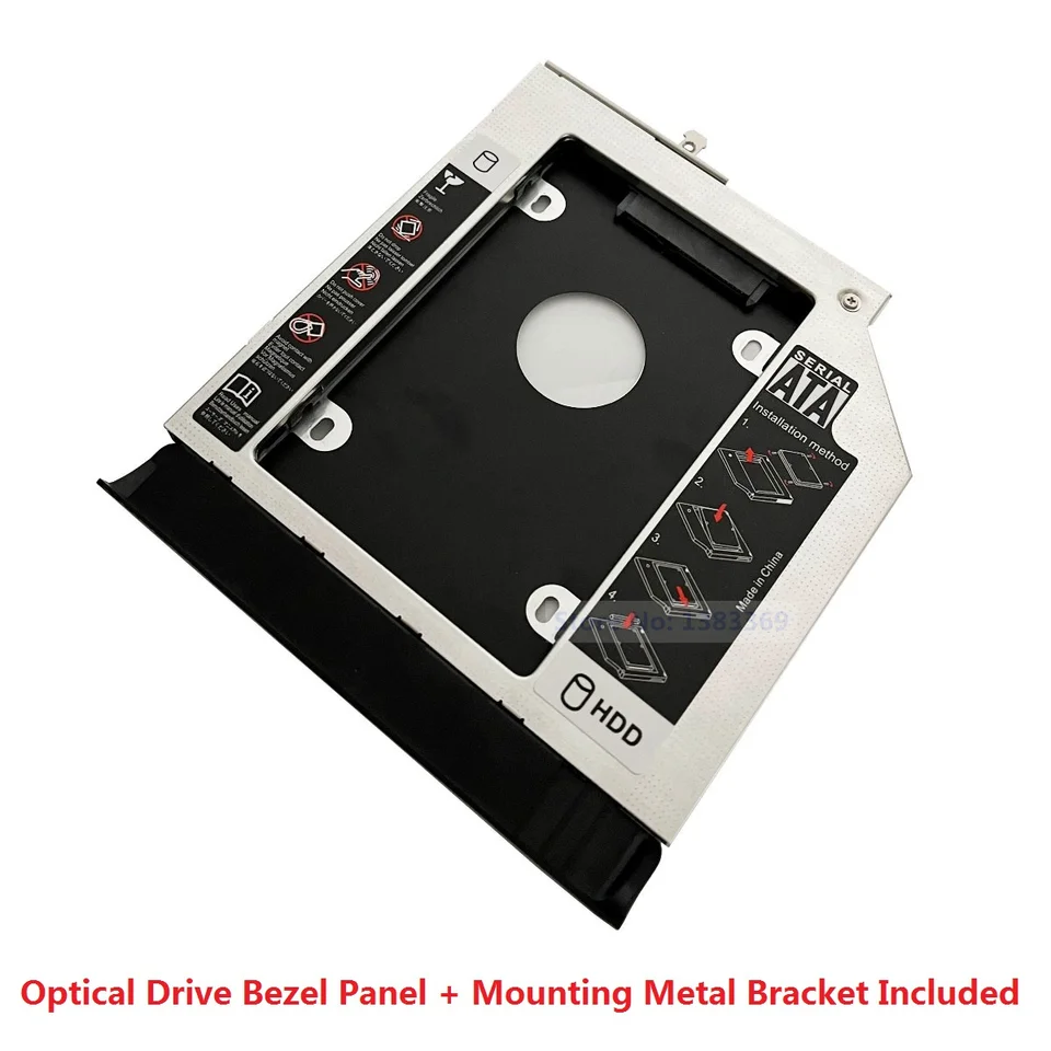 SATA 2. pevný disk SSD HDD Modul Caddy Adapter pre HP Probook 640 645 650 655 G2 s čelnou platnou a montážnou držiakom.