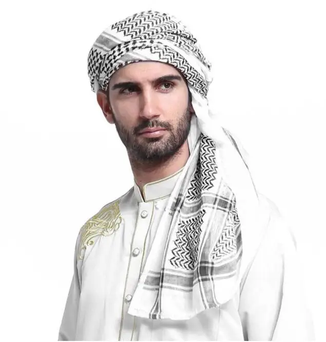 Saudské arabské islamské doplnky Muži modlitba klobúkovej hlavy šál s čelenkou moslimské tradičné kostýmy oblečenie Plaid Turban