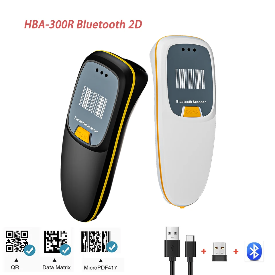 Scanner čiarového kódu HBA-300R 1D/2D CMOS USB USB Wireless Bluetooth Mini Pocket QR Code Reader iOS Android Windows pre mobilné platby