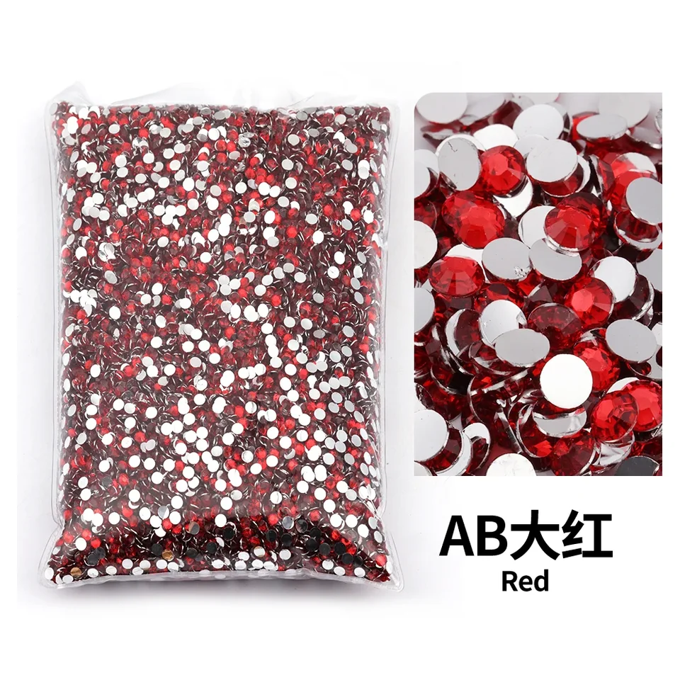 Scarlet AB 2-6 mm živice Non Hot Fix Gaphinestones Objemové veľkoobchodné ploché zadné plastové kryštály nechty AB Trimmings Crystals for Crafts