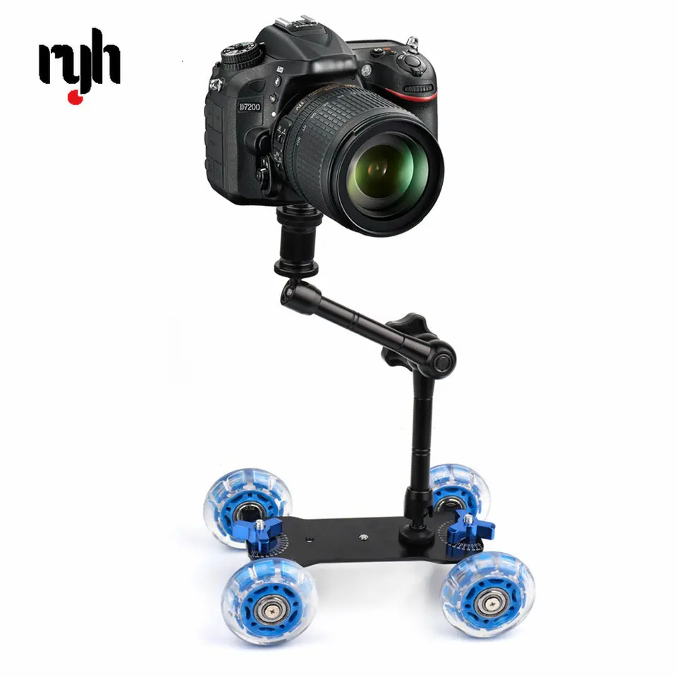 Schreibtisch Dolly+11 '' Magic Arm Tabletop Mobile Rolling Video Rail Codater pre DSLR Camera Slider Track Dolly Car & Magic Arm