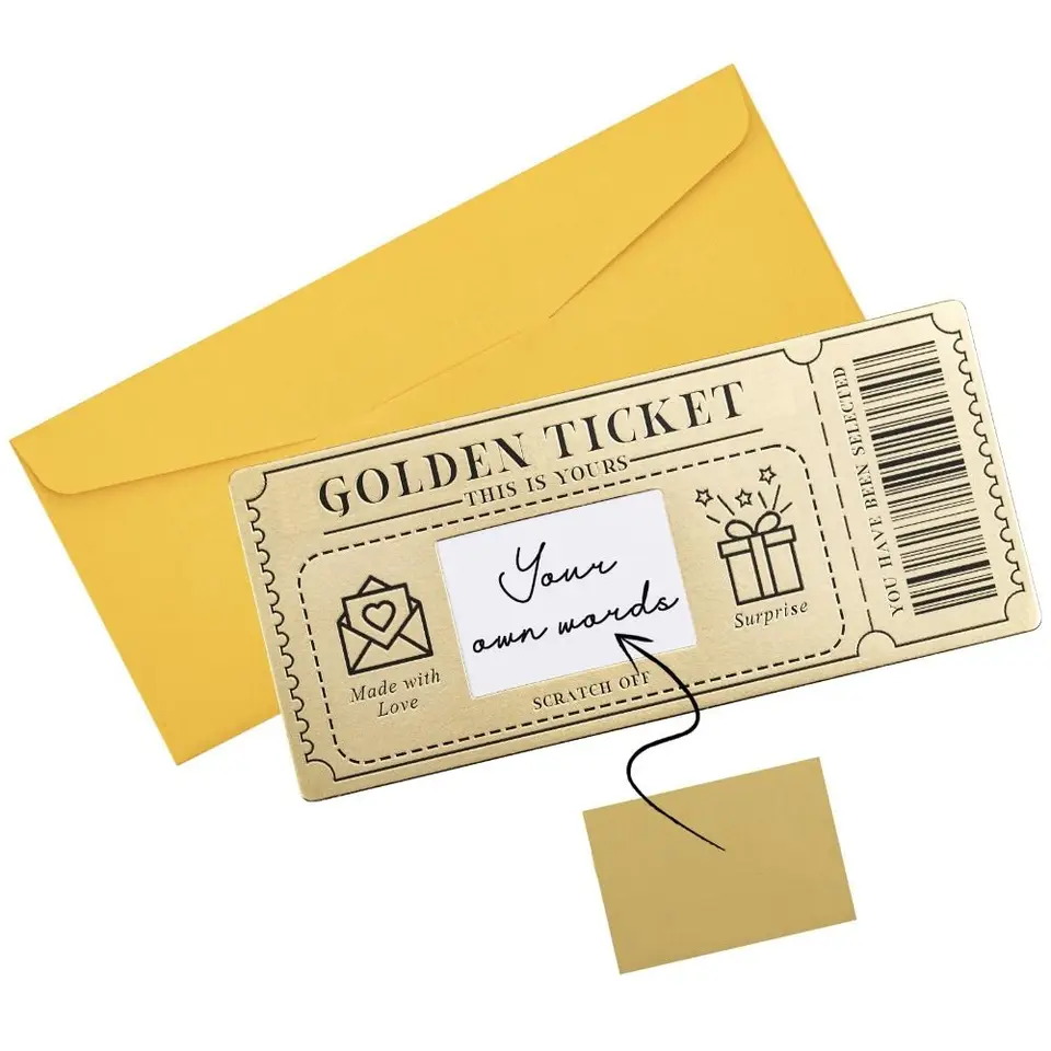 Scratch Off Ticket Golden Ticket Scratch-Off Card Raffle Gift s obálkou koncert Party Party