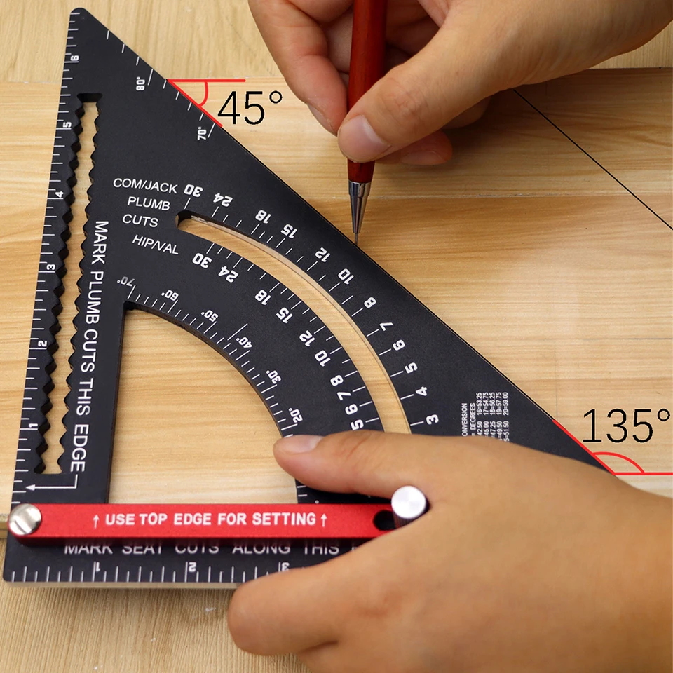 Scribe Triangle pravítko hliníkovej zliatiny zliatiny dreva Woodworking Square Tool Multifunkčný štvorcový merací meracie pravítko