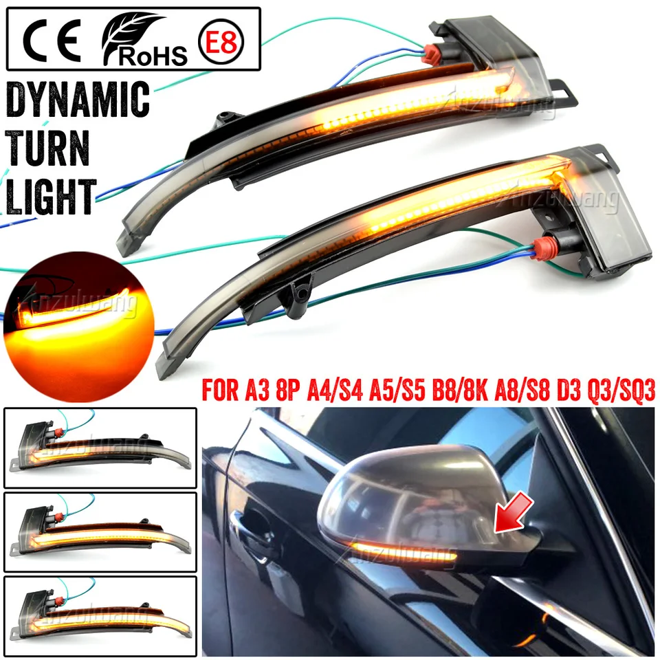Scroll LED Dynamic Turn Signal Sigight Side Side Mirror Blikajúce svetlo opakovateľ Blinker pre Audi A3 8p A4 A5 B8 Q3 A6 S6 SQ3 A8 D3 8K